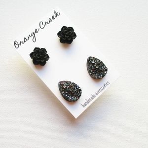 Succulent and druzy earring set